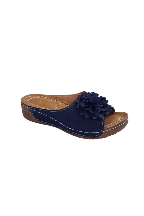 Orthopedic Sandals for Women, Comfort Floral Wedge Sandals, Open-Toe Slide Summer Shoes Navy 36