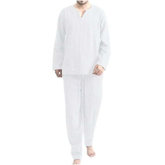 BONIXOOM Pajamas For Men Matching Christmas Pajamas Loungewear None Long Sleeve Sleepwear Sets Solid White XL