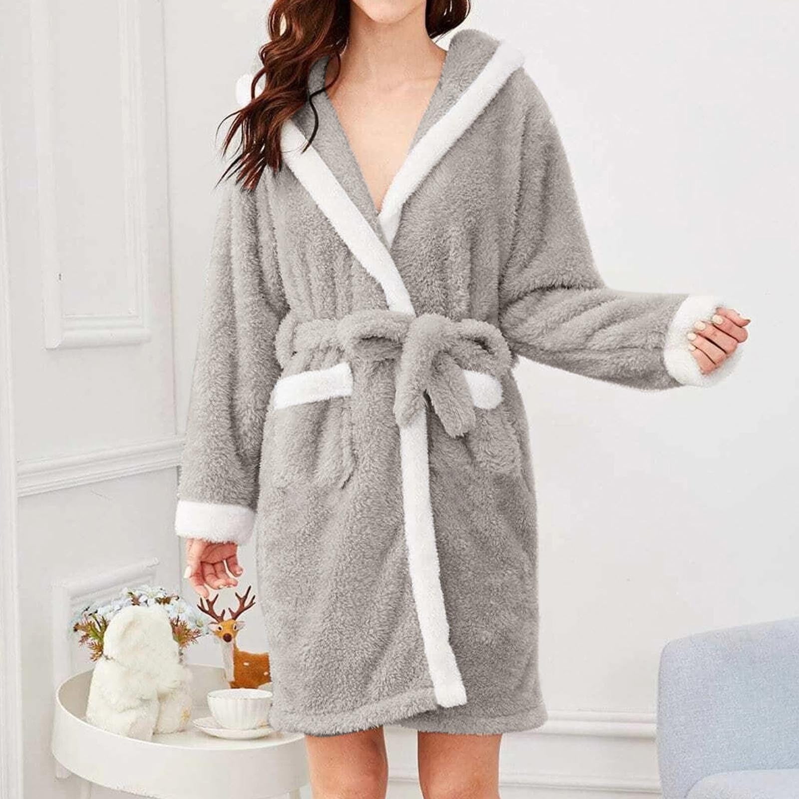 BONIXOOM Couples Christmas Pajamas Womens Pajamas Sleepwear Belt Long Sleeve Solid Sleep Tops Gray M