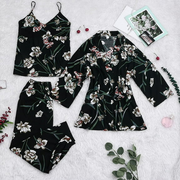 BONIXOOM Pajamas For Women Christmas Pajamas Sleepwear None Long Sleeve Sleepwear Sets Printed Black M