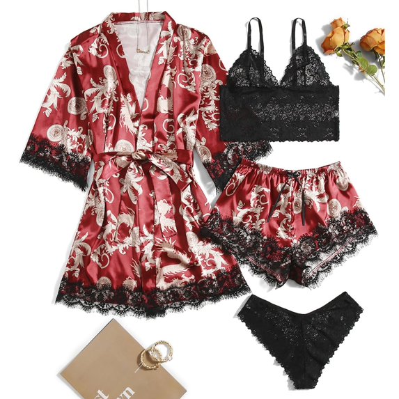 BONIXOOM Pajamas For Women Christmas Pajamas Sleepwear None Long Sleeve Sleepwear Sets Solid Wine M