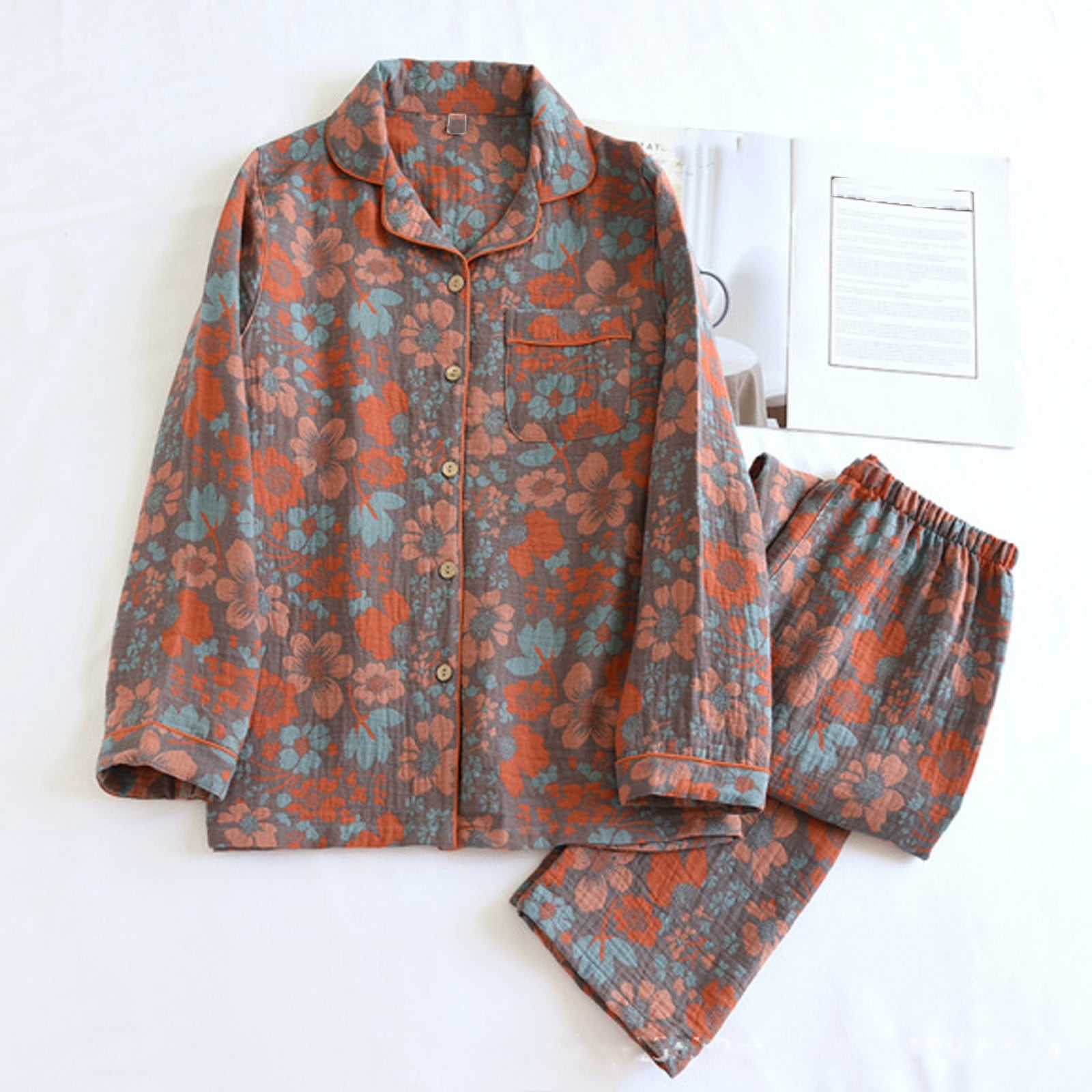 BONIXOOM Pajamas For Women Couples Christmas Pajamas Sleepwear Button Long Sleeve Sleep Pants Printed Red L
