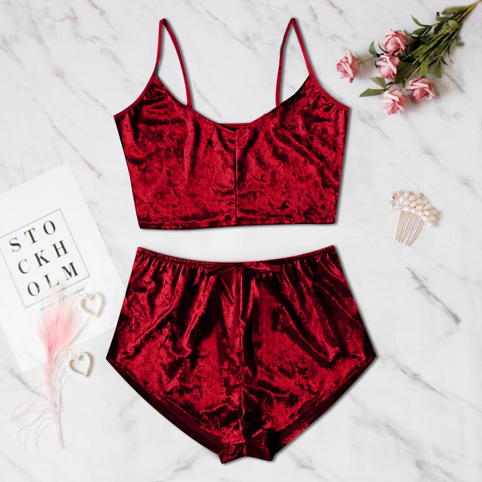 BONIXOOM Pajamas For Women Couples Christmas Pajamas Sleepwear Drawstring Long Sleeve Sleepwear Sets Solid Red XXXL