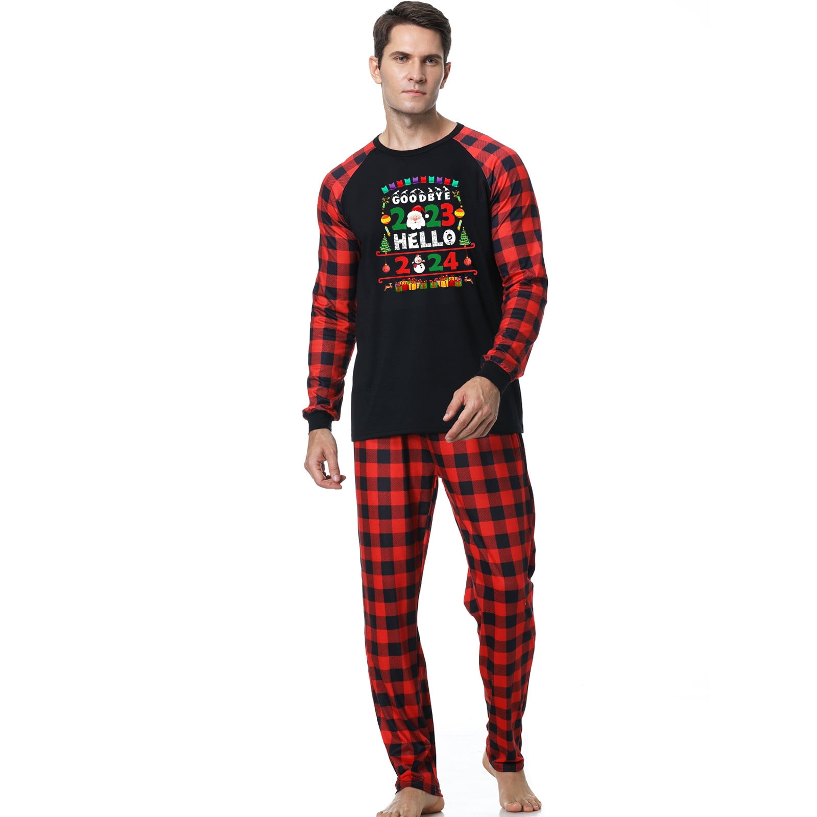 BONIXOOM Pajamas For Women Couples Christmas Pajamas Sleepwear None Long Sleeve Sleepwear Sets Printed Red L