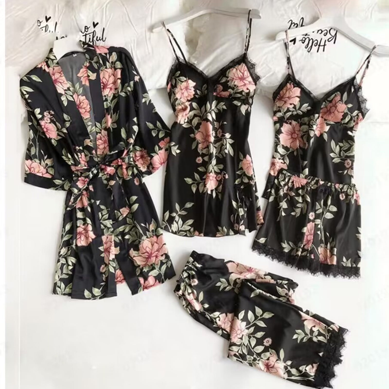 BONIXOOM Pajamas For Women Family Christmas Pajamas Matching Sets Loungewear Belt Short Sleeve Sleepwear Sets Solid Black XXL