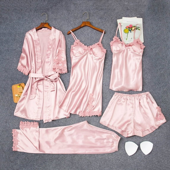 BONIXOOM Pajamas For Women Matching Family Christmas Pajamas Leisure None Long Sleeve Sleepwear Sets Solid Pink XXL