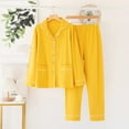 thumbnail image 1 of BONIXOOM Pajamas For Women Matching Family Christmas Pajamas Sleepwear Button Long Sleeve Sleep Pants Solid Yellow M, 1 of 3