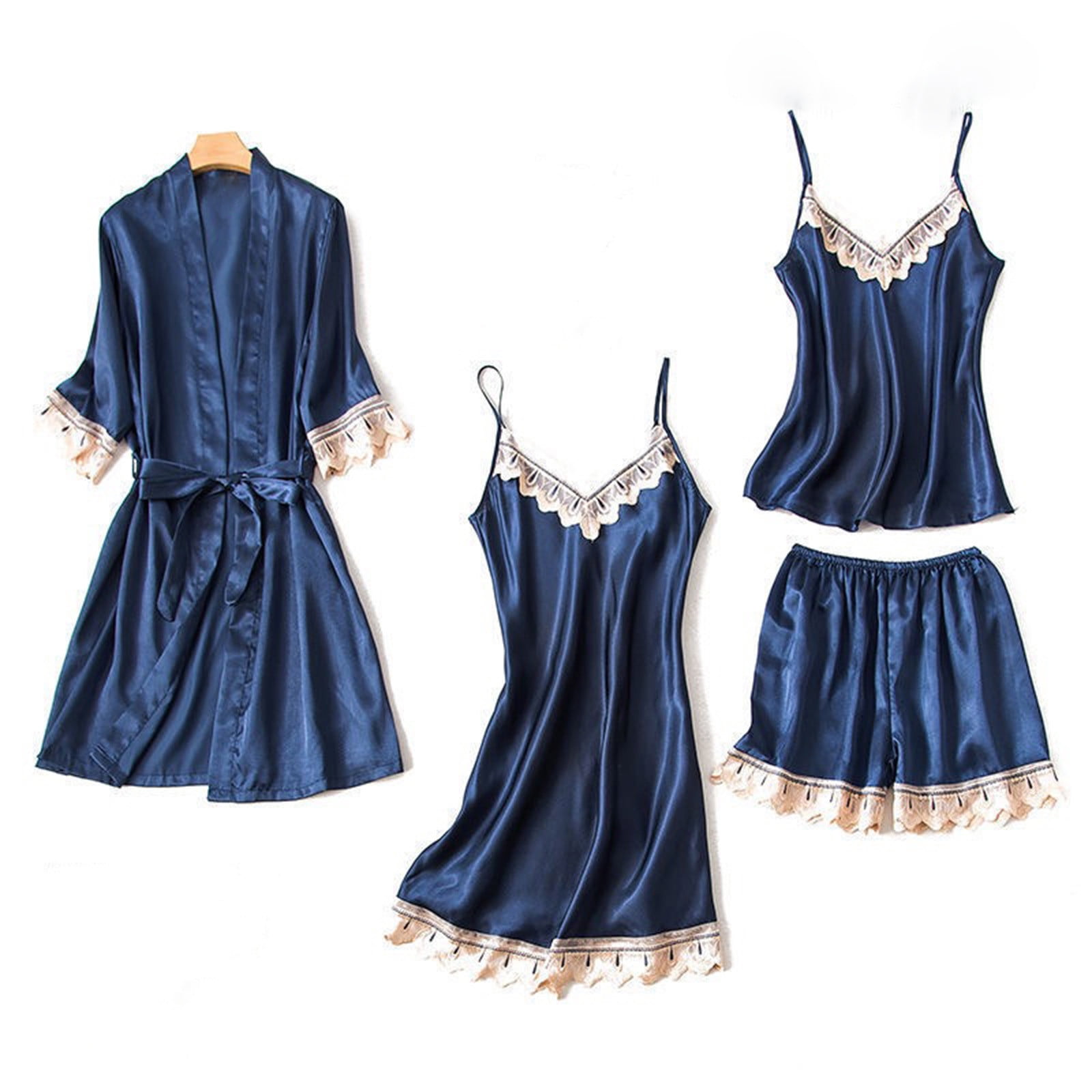 BONIXOOM Pajamas For Women Matching Family Christmas Pajamas Sleepwear Drawstring Sleeveless Sleep Shorts Solid Blue XXL