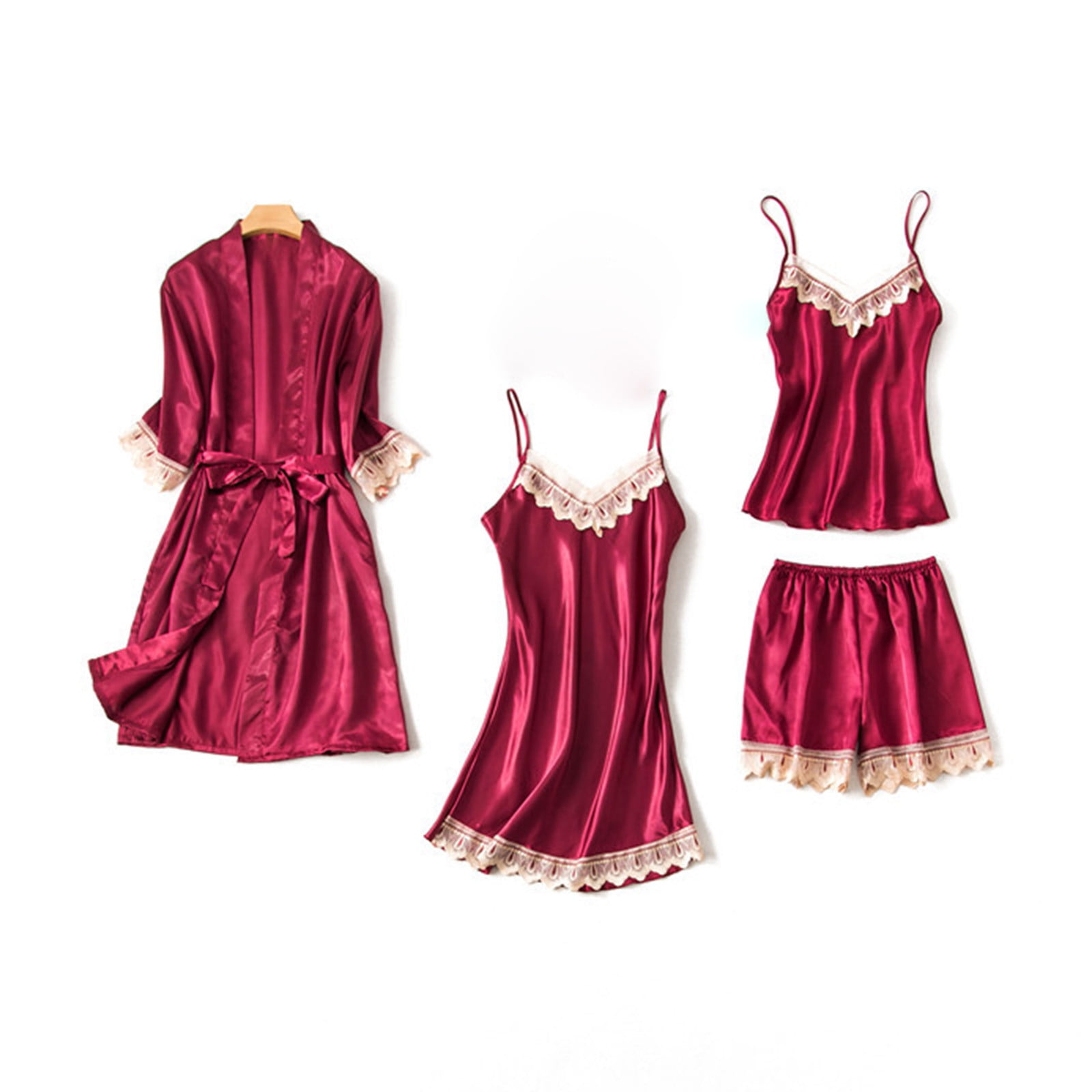 BONIXOOM Pajamas For Women Thanksgiving Pajamas Sleepwear Drawstring Sleeveless Sleep Shorts Solid Wine XXL