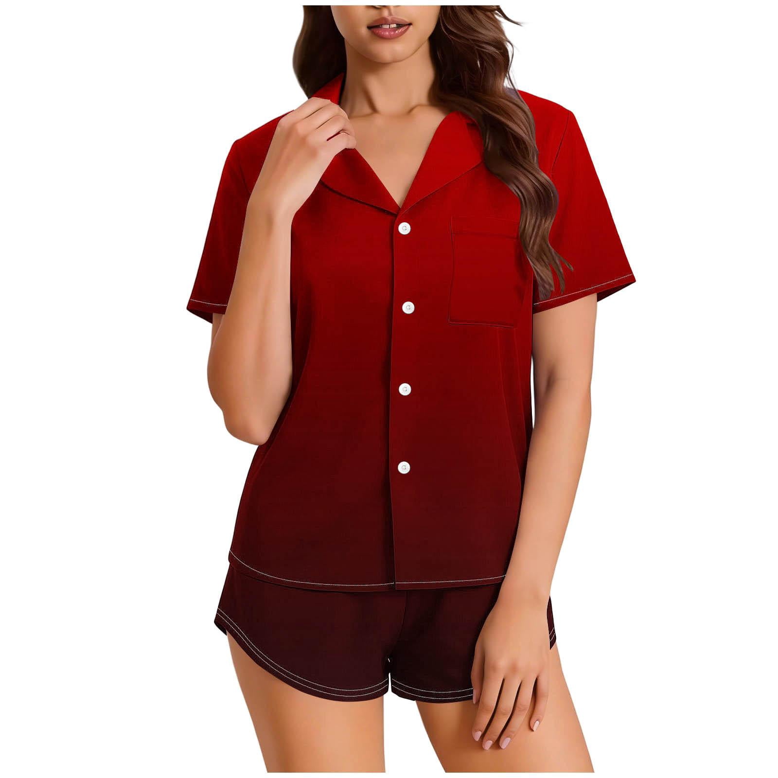 BONIXOOM Pajamas for Women Set, Soft Ombre Pajama Set - Loose Button ...