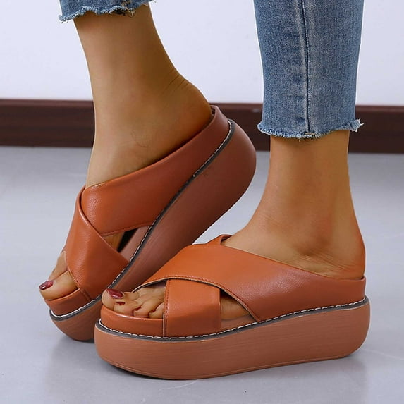BONIXOOM Platform Sandals Women Clearance Fall Slip-on Platform Casual Fashion Shoes for Women Yellow Size 6.5
