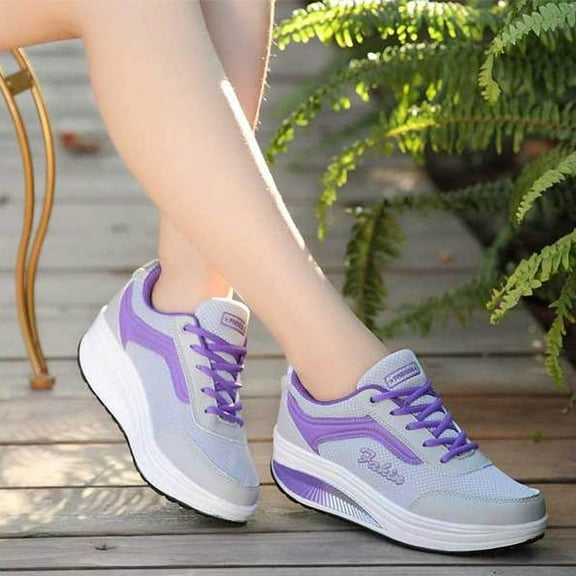 BONIXOOM Platform Sneakers for Women Running Shoes for Women Running Shoes Running Slip-On Sneakers Purple 2024 Summer Clearance Size 5.5
