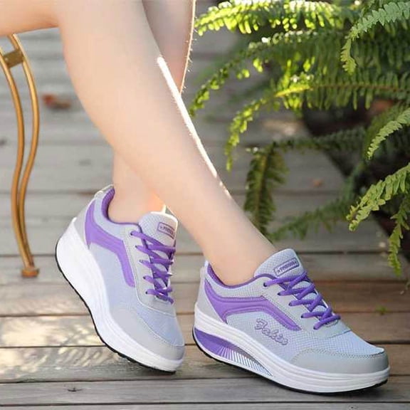 BONIXOOM Platform Sneakers for Women Running Shoes for Women Running Shoes Running Slip-On Sneakers Purple 2024 Summer Clearance Size 6.5