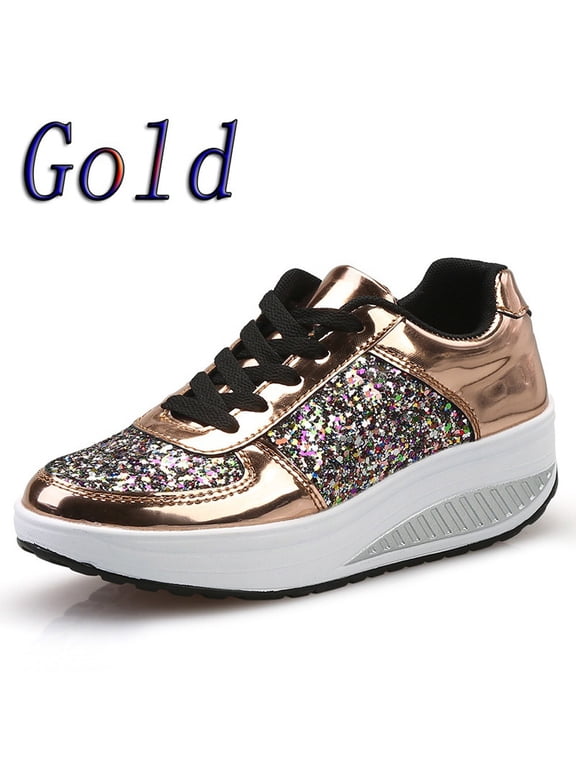 Platform Sneakers for Women Shoes for Women Lace-Ups Running Lace-Up Sneakers Gold 2024 Summer Clearance Size 6