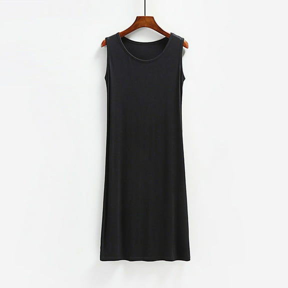 BONIXOOM Plus Size Dresses for Curvy Women Multi-theme Party Crew Neck Tab Sleeveless Bandeau Dress Solid Black Dresses