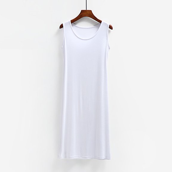 BONIXOOM Plus Size Dresses for Curvy Women Multi-theme Party Crew Neck Tab Sleeveless Bandeau Dress Solid White Dresses