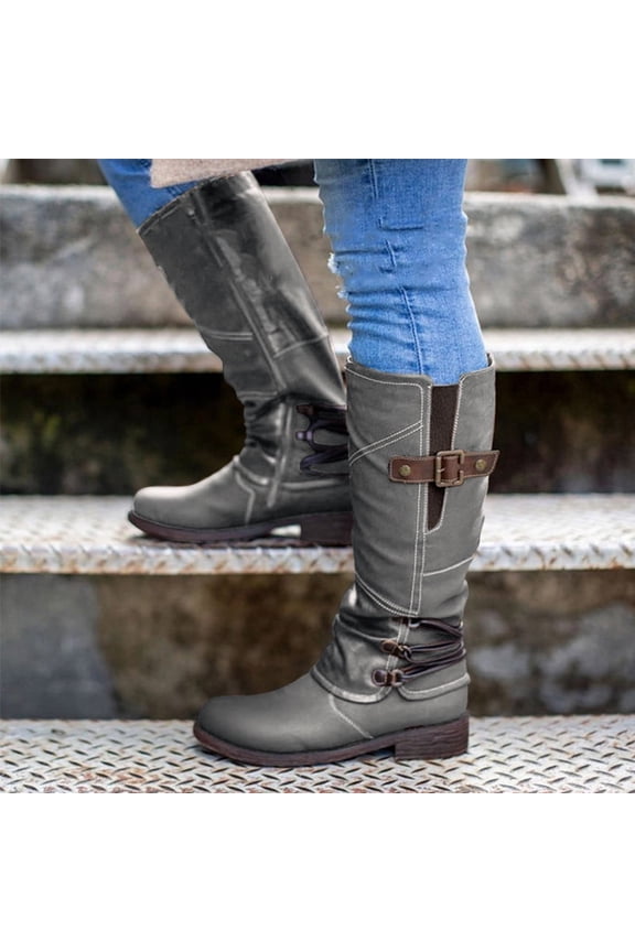 Low Boots for Women Mid Heel Rubber Slip-on Mid-Calf Winter Gray