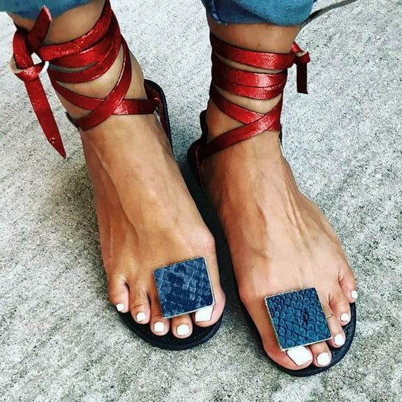 BONIXOOM Sandals Women Clearance Fall None Block Casual Fashion Womens Shoes Red Size 6.5