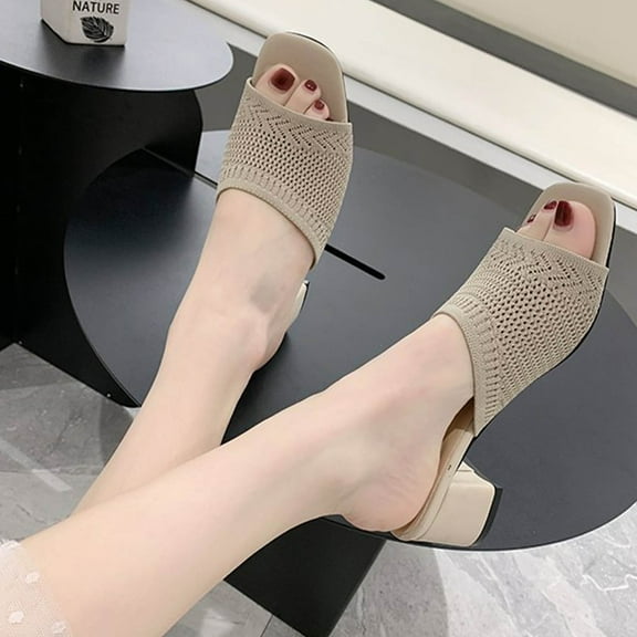 BONIXOOM Sandals Women Clearance Fall Slip-On None Casual Fashion Womens Shoes Beige Size 7.5