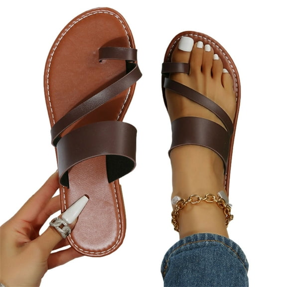BONIXOOM Sandals Women Clearance Fall Slip-On None Casual Fashion Womens Shoes Coffee Size 6.5