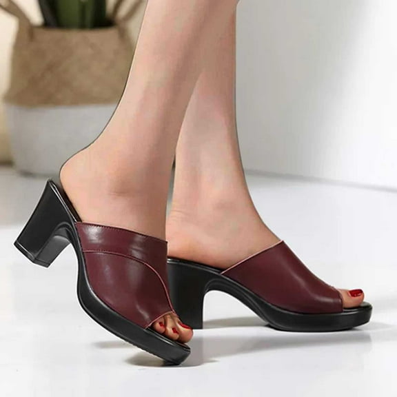 BONIXOOM Sandals Women Comfortable Clearance Slip-On Chunky V-Day Casual Summer Running Shoes For Women Wine Size 4.5