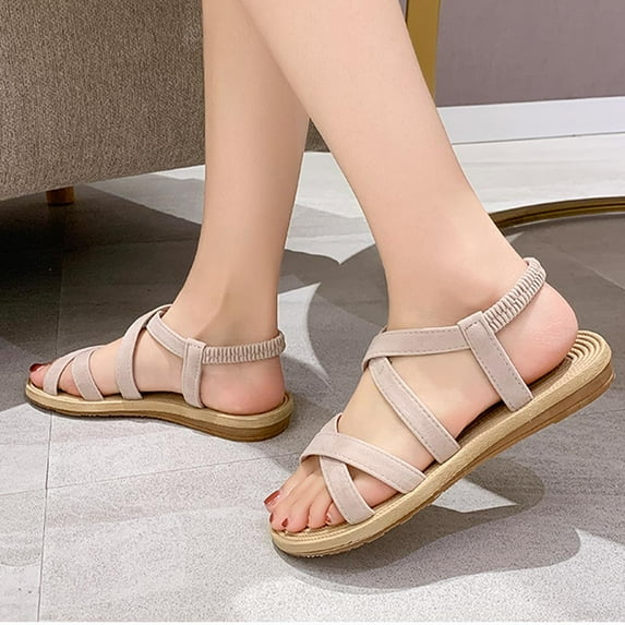 BONIXOOM Sandals for Women 2024 Clearance Fall None Platform Casual Fashion Womens Shoes Beige Size 8
