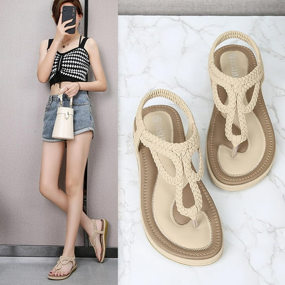 BONIXOOM Sandals for Women 2024 Clearance Fall Slip-On None Casual Fashion Shoes for Women Beige Size 7.5