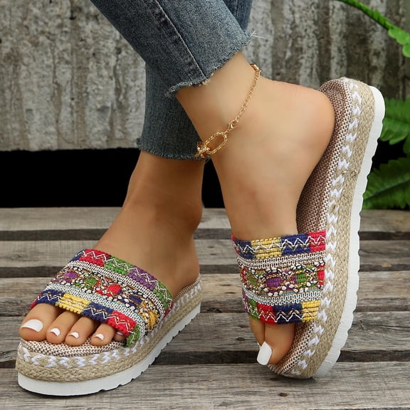 BONIXOOM Sandals for Women 2024 Clearance Fall Slip-On Platform Casual Fashion Shoes for Women Multicolor Size 9