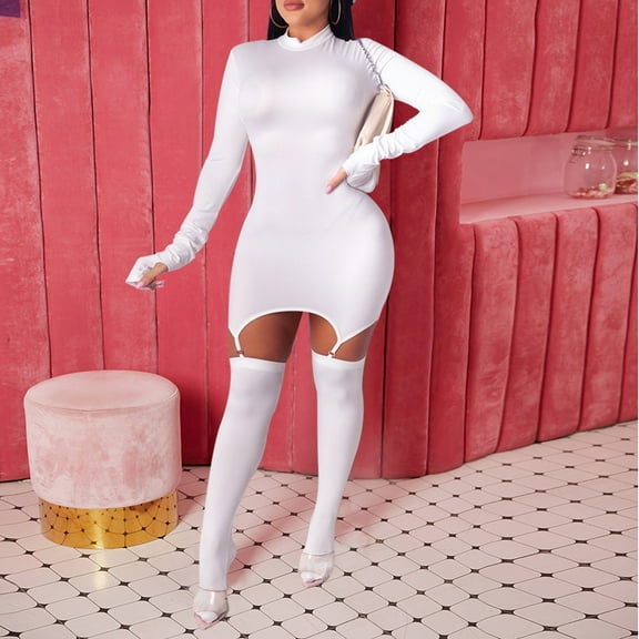 BONIXOOM Sexy Dresses for Women Date Night Love Casual Round Neckline Raglan Long Sleeve Pullover Set Solid White Dresses