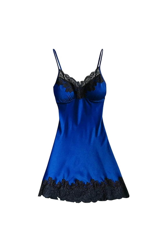 Sexy Dresses for Women Date Night Multi-theme Casual Deep V-Neck Tab Sleeveless Lace Robe Solid Blue Dresses