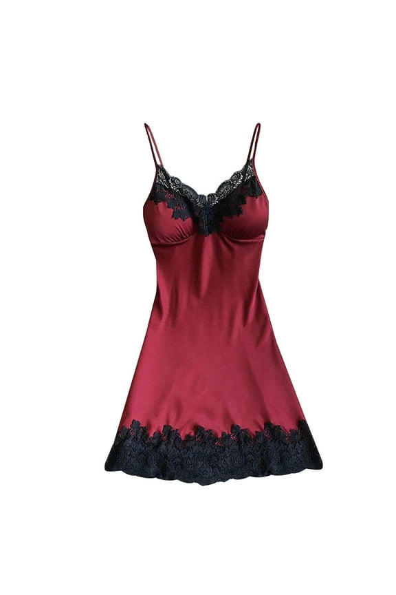 Sexy Dresses for Women Date Night Multi-theme Casual Deep V-Neck Tab Sleeveless Lace Robe Solid Wine Dresses