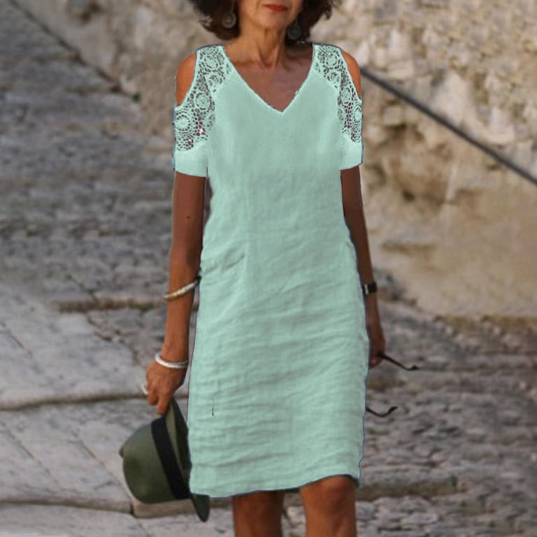 knee length dresses for ladies Mint Green Chiffon See-Through Off-The-Shoulder Lace Evening Dress, Green / US2 main image 1