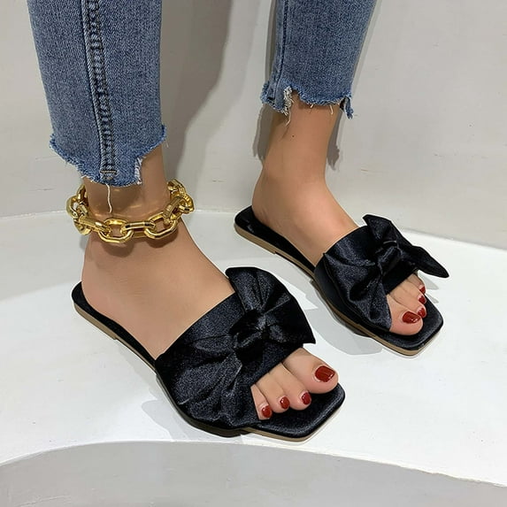 BONIXOOM Slippers For Women Clearance Buckle None V-Day Casual Summer Walking Shoes Women Black Size 7.5