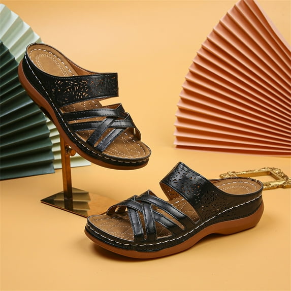 BONIXOOM Slippers For Women Clearance Slip-On None V-Day Casual Summer Womens Shoes Black Size 4.5