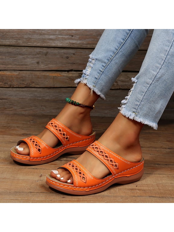 Slippers For Women Clearance Slip-On None V-Day Casual Summer Womens Shoes Orange Size 6