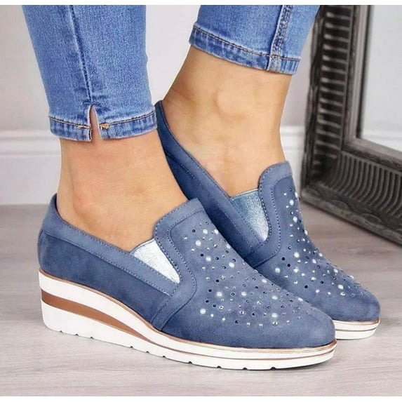 BONIXOOM Sneakers for Women Shoes for Women Slip-Ons Running Slip-On Casual Shoes Blue 2024 Summer Clearance Size 4.5
