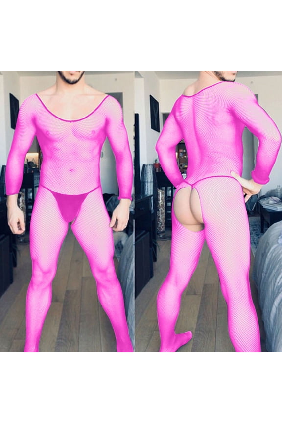 Socks For Men Semi-Opaque Thigh-High MeshTrouser Mens Socks Hot Pink One Size