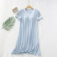 thumbnail image 1 of BONIXOOM Spring Dresses For Women Multi-theme Casual V-Neck Tab Short Sleeve Pullover Dress Solid Light Blue Dresses, 1 of 9