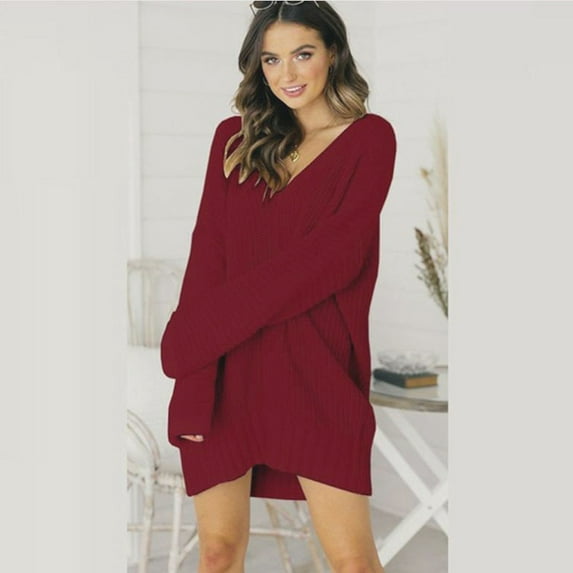 BONIXOOM Sweaters For Women Baggy Fit Sweater Cardigan Casual Crew Neck Sweaters For Women Clearance Red 2XL(US:12)