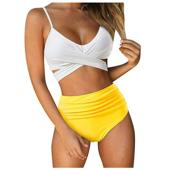 BONIXOOM Swimsuit Coverup For Women Underwire Elastic Printed Two-Piece Sets High Cut Summer Swimwears on Clearance White Size 6
