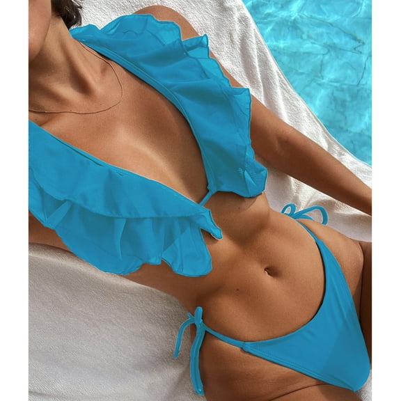 BONIXOOM Swimsuit Women Tankini None Solid Bikinis Bikini Summer Swimwears on Clearance Blue Size 4