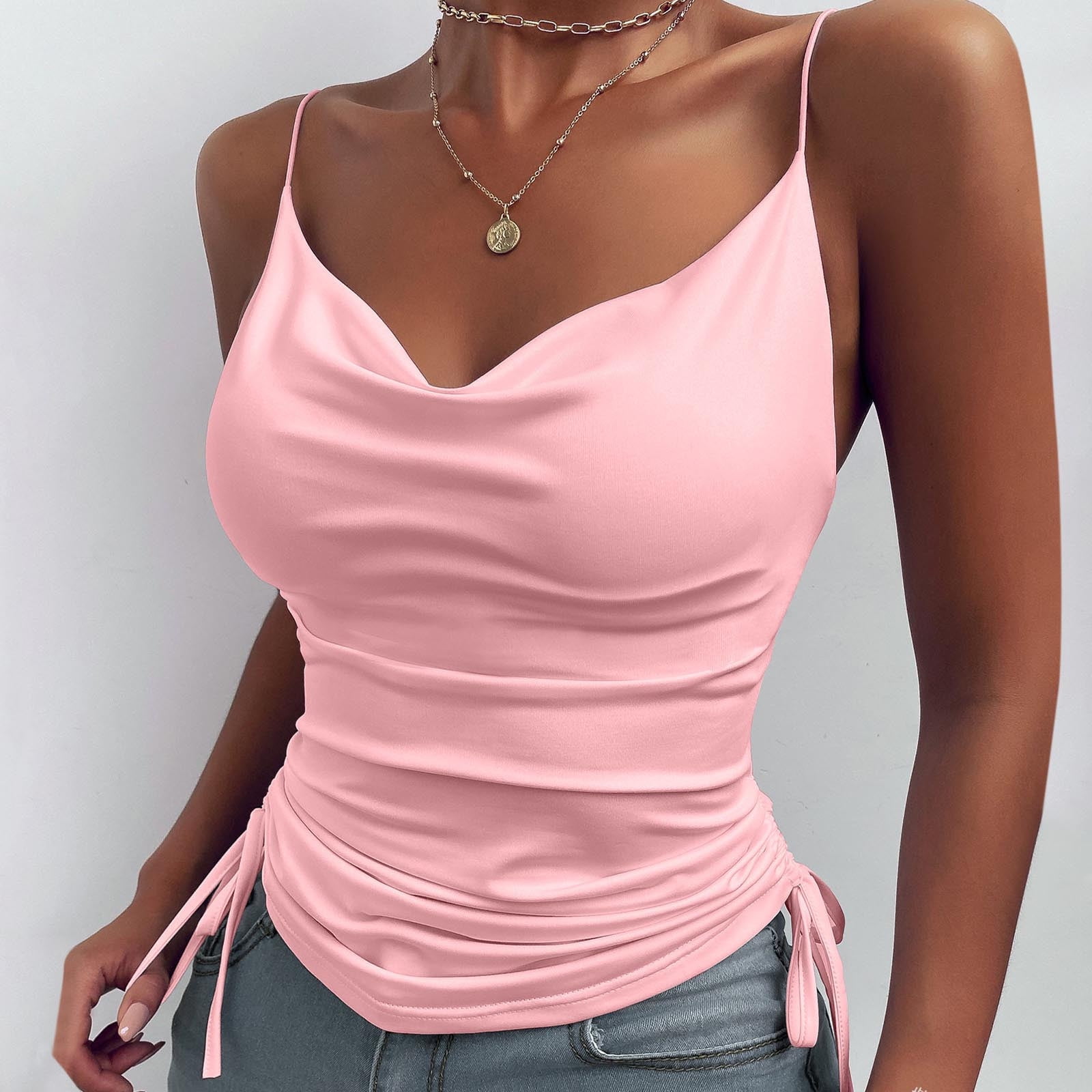 MUYDZ 2-Pack Women's Ribbed Tank Tops - V-Neck Sleeveless Camisole, Basic Workout & Casual Tops - View #3