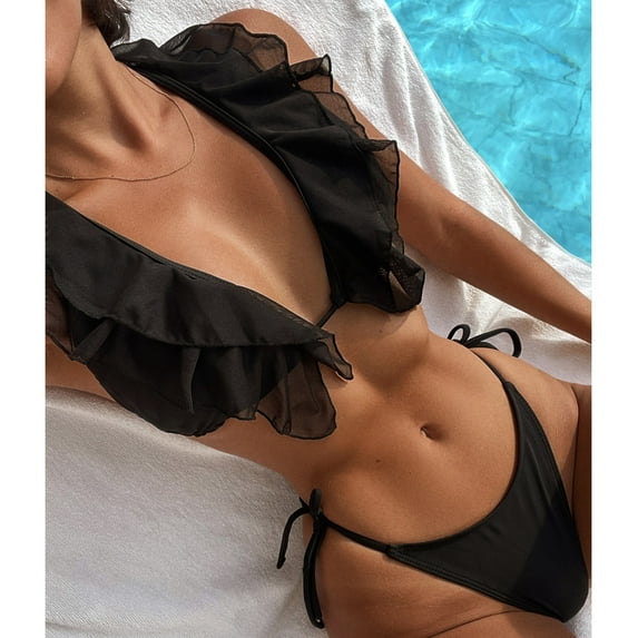 BONIXOOM Tankini Swimsuits For Women Tankini None Solid Bikinis Bikini Summer Swimwears on Clearance Black Size 6
