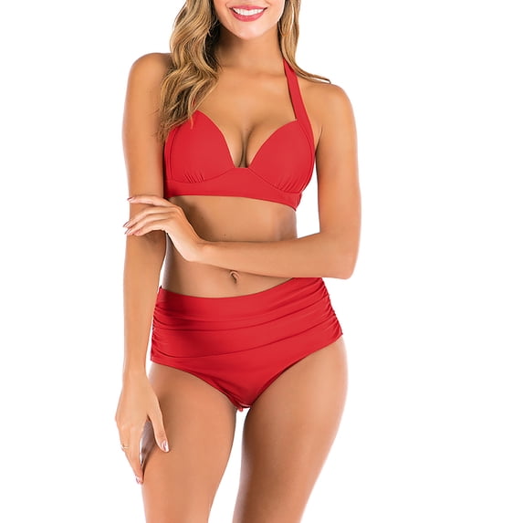 BONIXOOM Tankini Swimsuits For Women Tankini None Solid Bikinis Bikini Summer Swimwears on Clearance Red Size 4