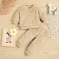thumbnail image 1 of BONIXOOM Toddler Baby Boys Girls Solid Color Plush Long Sleeve Cute Winter Thick Home Suit Fashion Jumpsuit Khaki Size 0-6 Months, 1 of 9