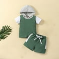 thumbnail image 1 of BONIXOOM Toddler Kids Baby Boys Fashion Cute Short Sleeve Solid Color Hoodie Casual Shorts Suit Fashion Set Green Size 3-6 Months, 1 of 9