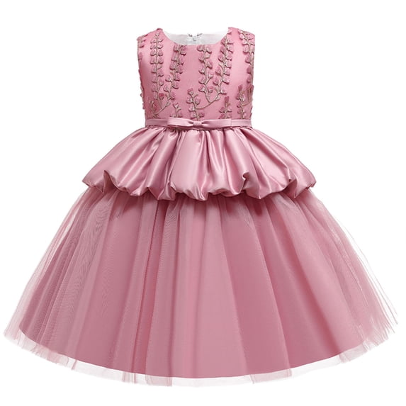BONIXOOM Toddler Prom Dresses 2024 Crew Neck Tab Sleeveless Gown Casual Ball Gown Printed Pink Summer Dresses size 5-6 Years