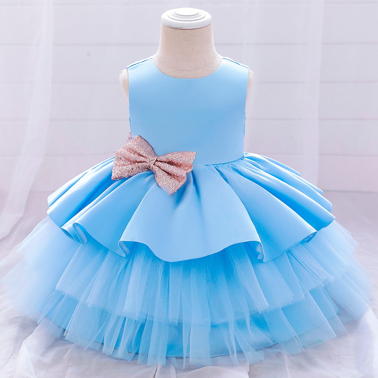 BONIXOOM Toddler Prom Dresses 2024 Crew Neck Tab Sleeveless Gown