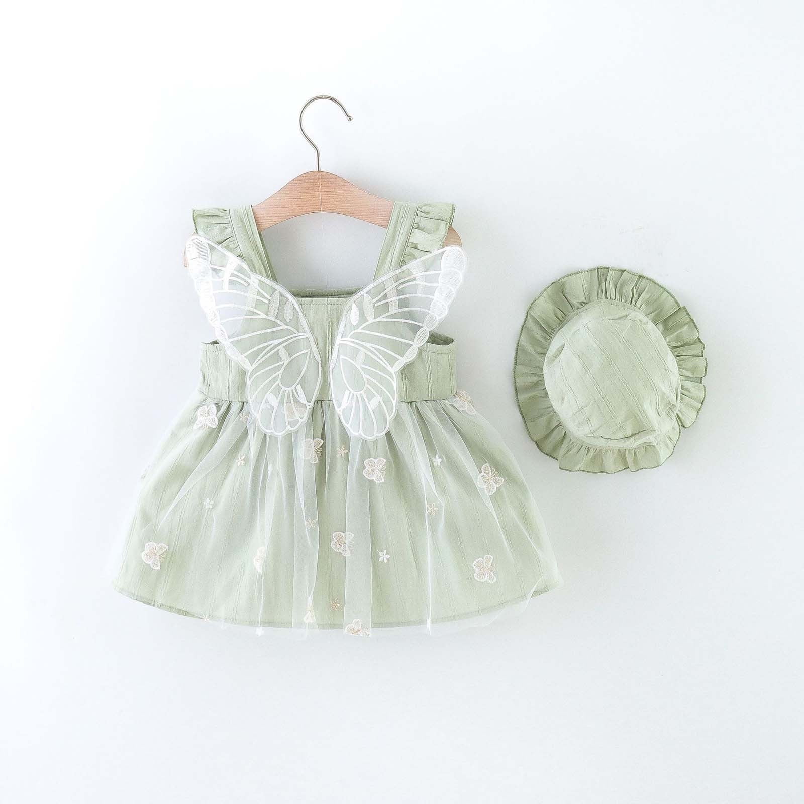 BONIXOOM Toddler Wedding Dresses Crew Neck Tab Sleeveless Dress Princesses Sun Dress Printed Green Summer Dresses size 1-2 Years