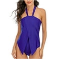thumbnail image 1 of BONIXOOM Two Piece Swimsuit For Women Halter Elastic Solid One-Piece Bikini Summer Swimwears on Clearance Blue Size 18, 1 of 7